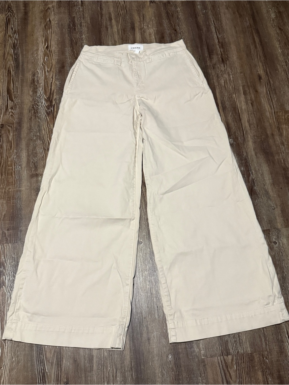 Frame Wide Leg Stretch Trousers Women's 27 High Rise Trendy Casual in Bone Wash